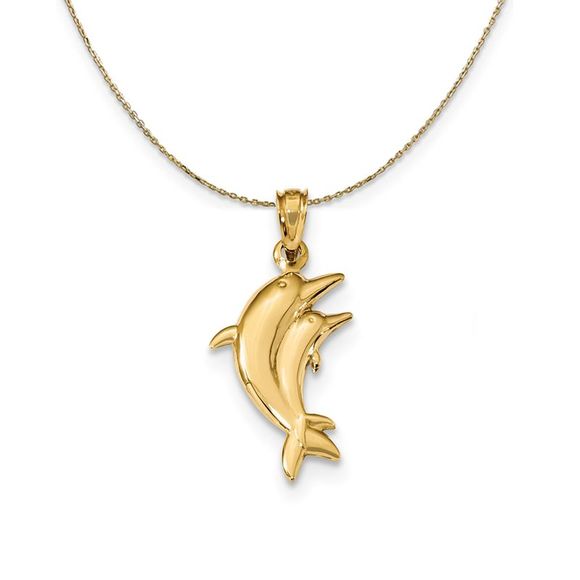 Black Bow Jewelry Co. Jewelry - 14k Yellow Gold Dolphin Pair Necklace - 18 Inch